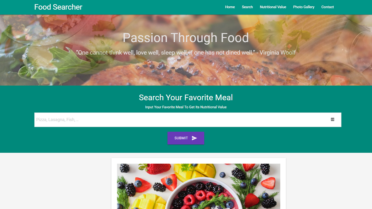 clickable image of the food searcher application view that links to the live demo